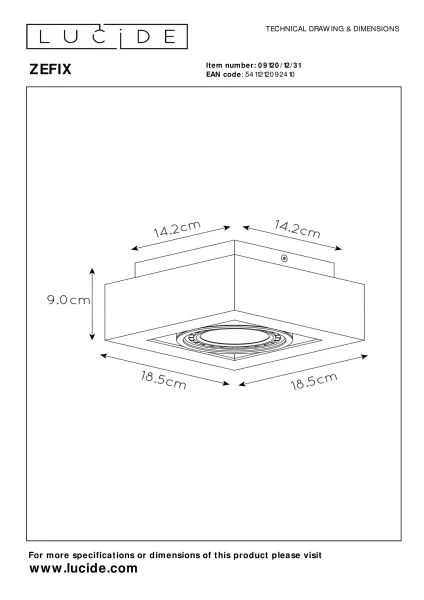 Lucide ZEFIX - Foco de techo - LED Dim to warm - GU10 (ES111) - 1x12W 2200K/3000K - Blanco - técnico